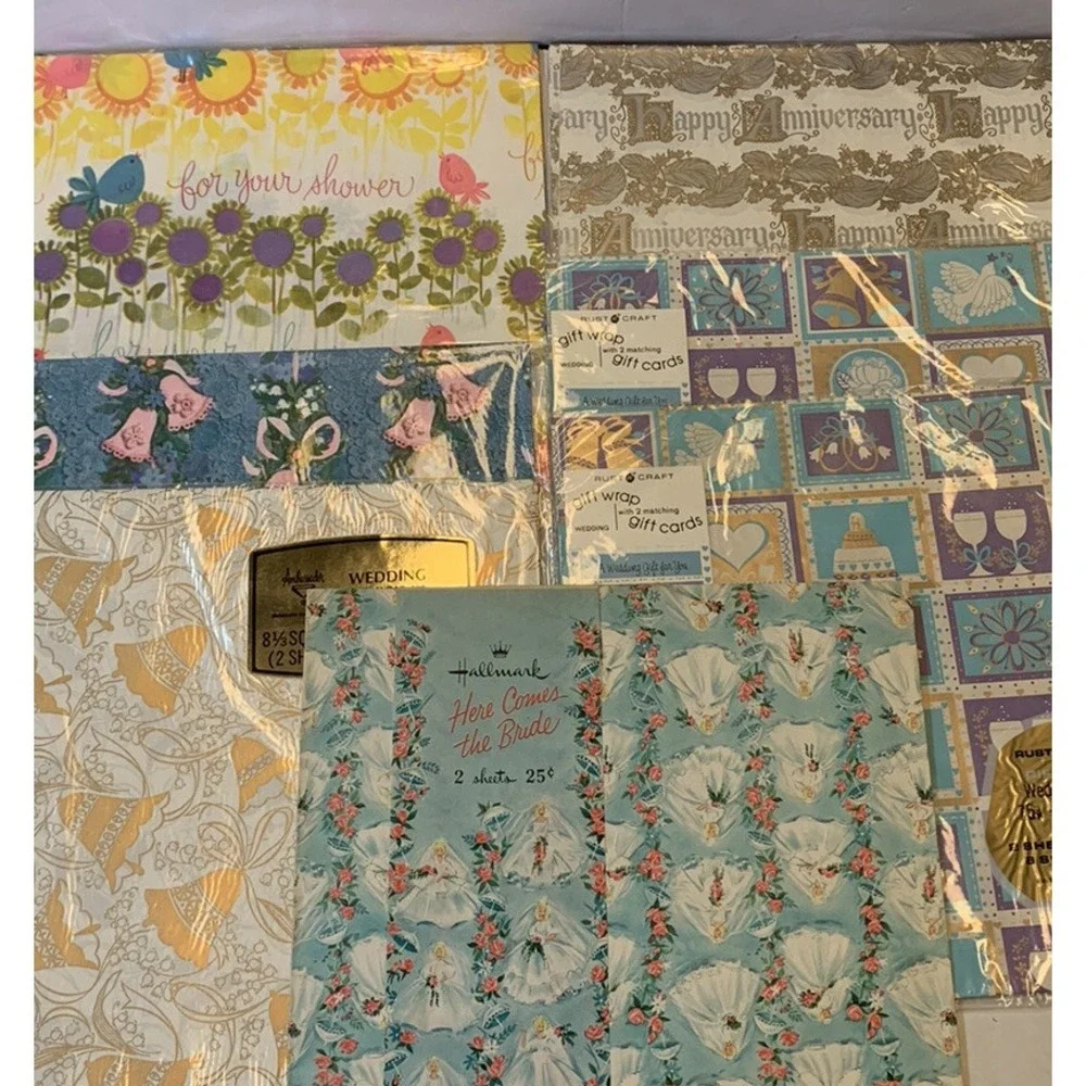 Vtg Mixed Lot Hallmark Rust Craft Wedding Shower Anniversary Gift Wrap Sheets
